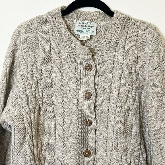 Vintage Cladyknit Button- Down Cable Knit Grandpa Cardigan 100% Merino Wool, Sm - Picture 3 of 11
